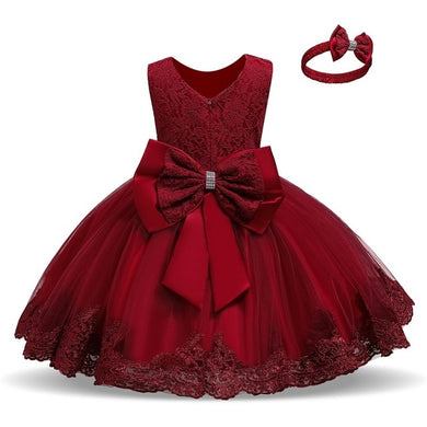 Robe de baptême et noeud assorti - rouge pourpre