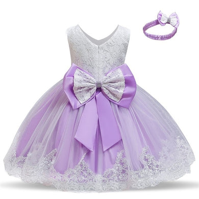 Robe de baptême et noeud assorti - violet blanc