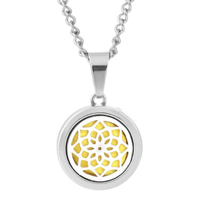 Collier pendentif diffuseur d'huiles essentielles (longueur chaine: 55cm + 2.5cm) - fleur de pouvoir