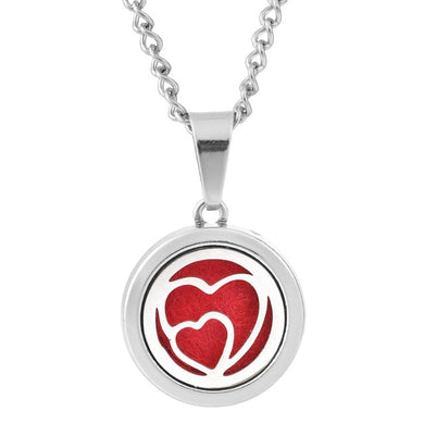 Collier pendentif diffuseur d'huiles essentielles (longueur chaine: 55cm + 2.5cm) - double coeur