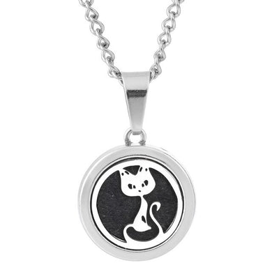Collier pendentif diffuseur d'huiles essentielles (longueur chaine: 55cm + 2.5cm) - chat