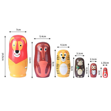 Poupée russe en bois - animaux de la savane