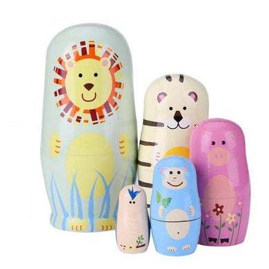 Poupée russe en bois - animaux lion