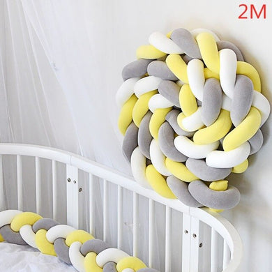 Tour De Lit Tressé pour bébé - 2m blanc gris jaune