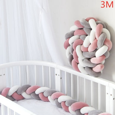 Tour De Lit Tressé pour bébé - 3m gris rose blanc