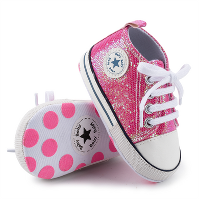Chaussures style Converse pour nouveau-né - fuschia glitter