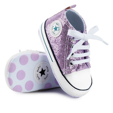 Chaussures style Converse pour nouveau-né - violet glitter