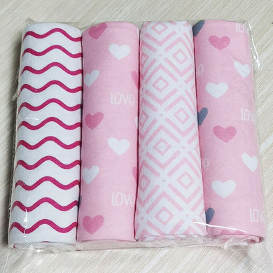 Lots de 4 couvertures en mousseline 100% coton (76cm x 76cm) - rose rayures coeurs