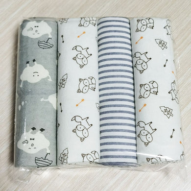 Lots de 4 couvertures en mousseline 100% coton (76cm x 76cm) - gris blanc bleu à motifs