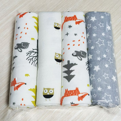 Lots de 4 couvertures en mousseline 100% coton (76cm x 76cm) - blanc gris à motifs colorés