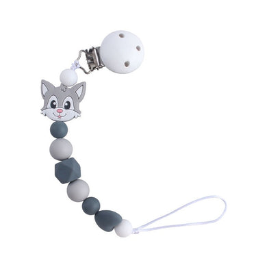 Attache-tétine en Silicone sans BPA avec charme animal - chat gris blanc