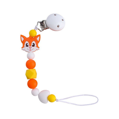 Attache-tétine en Silicone sans BPA avec charme animal - chat orange jaune