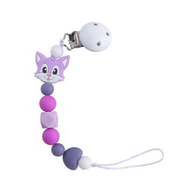 Attache-tétine en Silicone sans BPA avec charme animal - chat violet bleu pastel