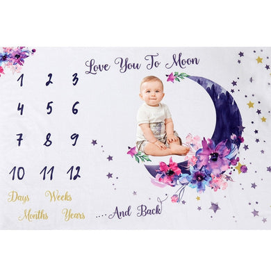 Couverture première année bébé photo - lune violette et fleurs