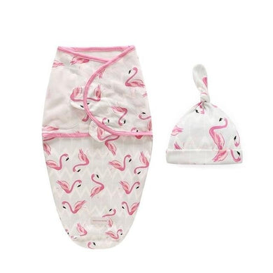 Sac de couchage emmaillotage bébé et son bonnet - flamant rose