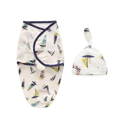Sac de couchage emmaillotage bébé et son bonnet - bateau à voile