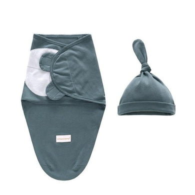 Sac de couchage emmaillotage bébé et son bonnet - gris vert