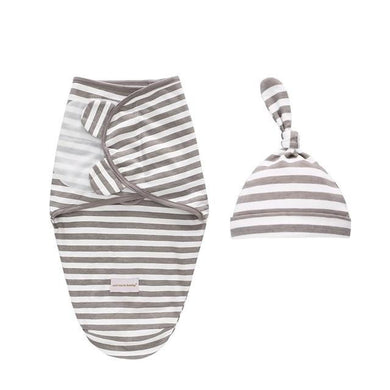 Sac de couchage emmaillotage bébé et son bonnet et son bonnet - rayures grises