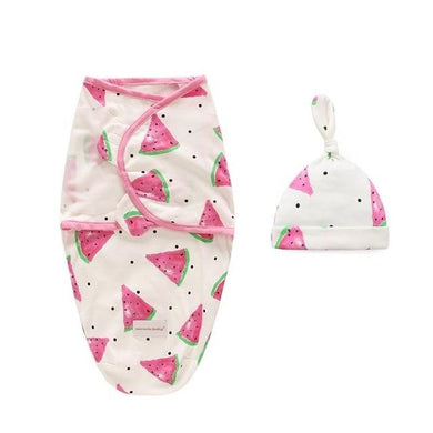 Sac de couchage emmaillotage bébé et son bonnet - pastèque