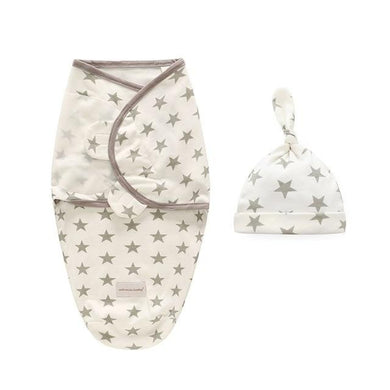 Sac de couchage emmaillotage bébé et son bonnet - étoiles grises