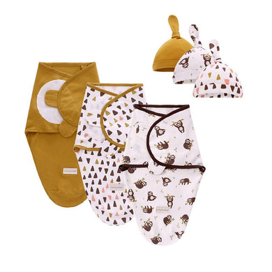 Sac de couchage emmaillotage bébé - 3 ensembles marron et blanc à motifs